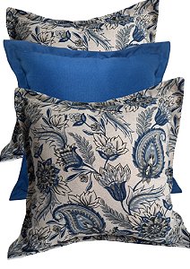 Kit Trio de Almofadas Decorativas Floral Azul R02