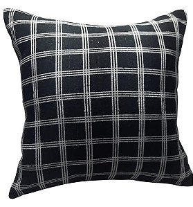 Capa Para Almofada 43x43 Jacquard Tecido Quadriculado Preto