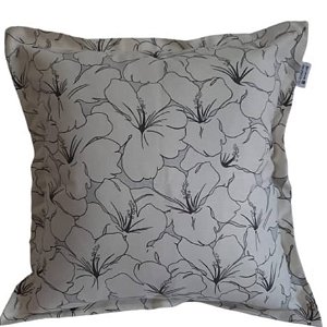 Capa Decorativa p/ Almofada 43x43cm Floral Luxo Preta/ Cinza e Cru com Abas