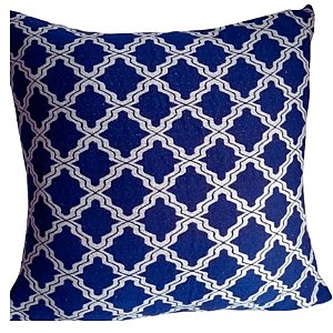 Capa Decorativa p/ Almofada Jacquard 60x60cm Azul Royal e Branco