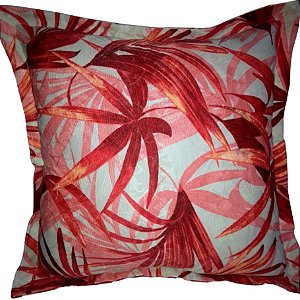 Capa Gorgurão Estampada Decorativa p/ Almofada 43x43cm Folhagem Rosa com Abas