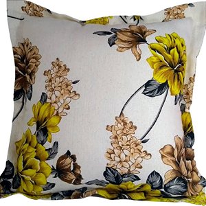 Capa Gorgurinho Decorativa p/ Almofada 43x43cm Floral Amarelo com Abas