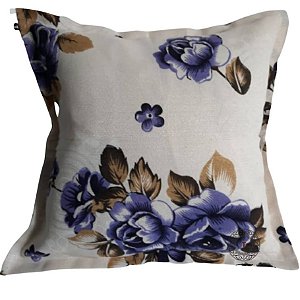 Capa Gorgurinho Decorativa p/ Almofada 43x43cm Floral Lilás com Abas