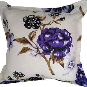 Capa Gorgurinho Decorativa p/ Almofada 43x43cm Floral Roxa Com Abas