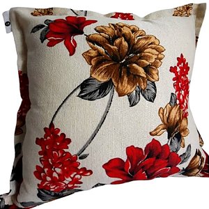 Capa Gorgurinho Decorativa p/ Almofada 43x43cm Floral Vermelho com Abas