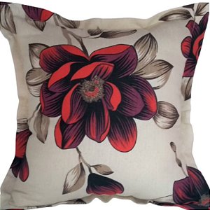 Capa Gorgurinho Decorativa p/ Almofada 43x43cm Floral Vermelho com Abas