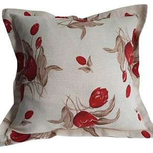Capa Gorgurinho Decorativa p/ Almofada 43x43cm Tulipa Vermelha com Abas
