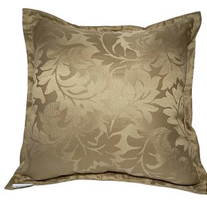 Capa Jacquard Bordada Decorativa p/ Almofada 43x43cm Bege com Abas