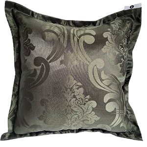 Capa Jacquard Bordada Decorativa p/ Almofada 43x43cm Cinza Chumbo com Abas