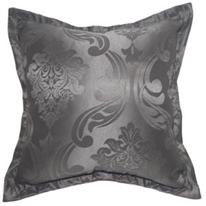 Capa Jacquard Bordada Decorativa p/ Almofada 43x43cm Cinza Prata com Abas
