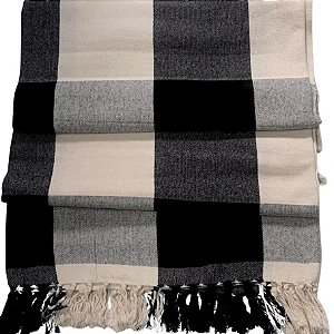 Manta Decorativa Tear tam. King Xadrez Preta e Cru