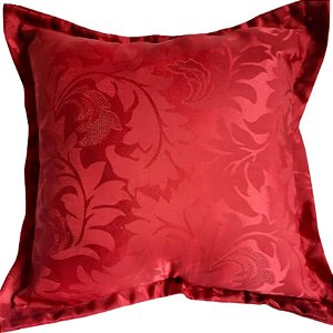 Capa Jacquard Bordada Decorativa p/ Almofada 43x43cm Vermelha com Abas