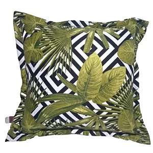 Capa Jacquard Estampada Decorativa p/ Almofada 43x43cm Natureza Bambu com Abas