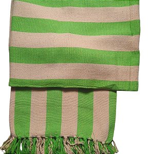 Manta Decorativa Tear tam. Solteiro Listra Verde / Cru