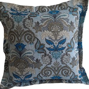 Capa Jacquard Estampado Decorativa p/ Almofada 43x43cm Floral Azul com Abas