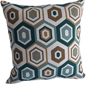 Capa Linho Decorativa para Almofada 45x45cm Hexágono Verde