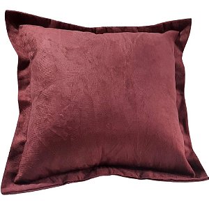 Capa Suede Amassado Liso Decorativa p/ Almofada 43x43cm Bordô com Abas
