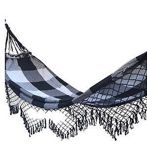 Rede  De Descanso  Casal Tam. 1,50x3,50  na cor Xadrez Preta / Cru