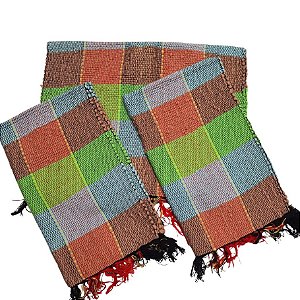 Kit 3 Peças Tapete Artesanal Fio de Malha Xadrez