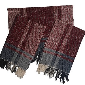 kit 3 Peças Tapete Artesanal Fio de MalhaMoldura Bordô/Cinza