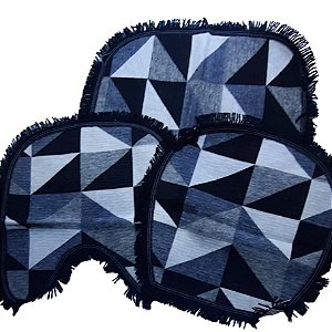 Kit Tapete 3 Peças Antiderrapante p/ Banheiro Geométrico Cinza / Preto