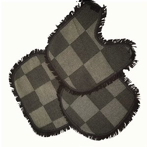 Kit Tapete 3 Peças Antiderrapante p/ Banheiro Xadrez Chocolate / Cru