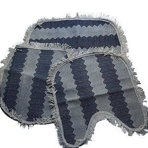 Kit Tapete 3 Peças Antiderrapante p/ Banheiro Zig-Zag Cinza / Cru