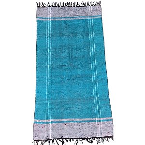 Tapete Artesanal de Fio de Malha Beira Cama Moldura na cor Azul Thifanny 50x150cm