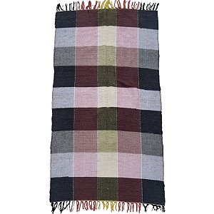 Tapete Artesanal de Fio de Malha Beira Cama Xadrez 50x150cm