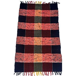 Tapete Artesanal de Fio de Malha Beira Cama Xadrez 50x150cm