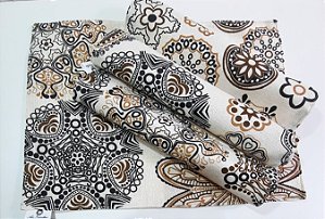 Jogo Americano Dupla Face 4 Lugares na cor Marrom, Bege e Preto