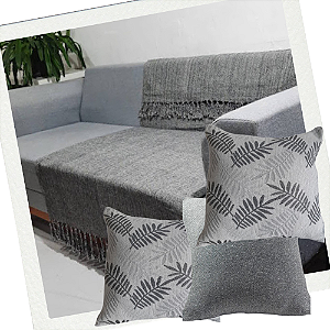 Kit Manta + Almofadas Geométrico Cinza Wave Premium