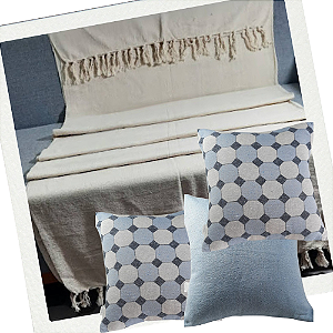 Kit Manta + Almofadas Hexágonos Blue Clean