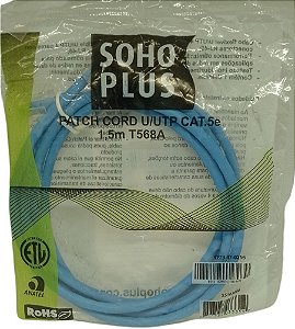 Patch Cord Cat 5e 1,5m Sohoplus Azul
