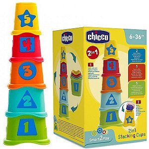 Brinquedo de Bebê Copos Geométricos 2 em 1 Vira Torre Encaixe Infantil 10 - 36 Meses Chicco