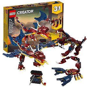 Lego Creator Infantil 3 em 1 Dragão do Fogo 234 Peças +7 Anos