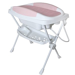 Banheira Para Bebe Banho Premium Com Suporte e trocador 20 Litros Rosa - Galzerano