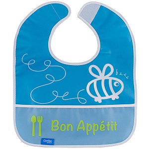 Babador Bebe Impermeável Plus com Bolso Coletor de Migalhas Infantil Criança Para +9 Meses Abelha Azul - Comtac Kids