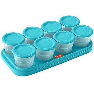 Kit 8 Potes para Congelar Papinha 70ml com Bandeja Organizadora Azul Livre de BPA - Fisher-Price