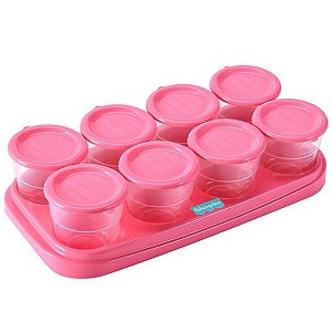 Kit 8 Potes para Congelar Papinha 70ml com Bandeja Organizadora Rosa Livre de BPA - Fisher-Price