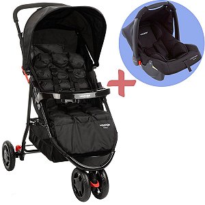 Kit Carrinho de Bebê Delta + Bebê Conforto Gama Preto Travel System - Voyage