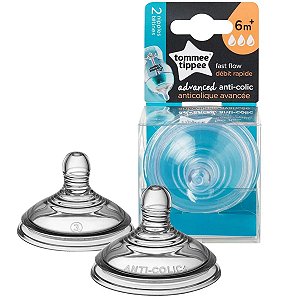 Kit 2 Bicos Para Mamadeira Fluxo Rápido Anticólica A Partir de 6 Meses Advanced Tommee Tippee