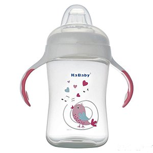 Copo de Bebê Treinamento Com Bico Silicone e Alças 300ml +6 Meses Kababy Rosa