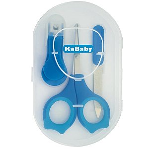 Kit Manicure Infantil Bebê Com Estojo Cortador de Unha Tesoura Lixa A Partir do Nascimento Premium Kababy Azul