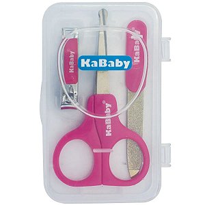 Kit Manicure Infantil Bebê Com Estojo Cortador de Unha Tesoura Lixa A Partir do Nascimento Kababy Rosa
