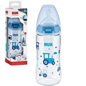 Mamadeira de Bebê Anticólica Nuk Controle de Temperatura 360ml Azul Tam.2 A Partir 6 Meses