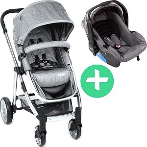 Carrinho Bebê Passeio Infantil TS Reclinável Até 15kg Cinza 3em1 Prime Baby  + Bebê Conforto + Moisés - Baby&Kids