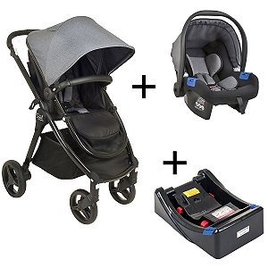 Carrinho de Bebê Passeio 3 em 1 Travel System Moises + Bebê Conforto Touring X +  Base Soul Burigotto Gray Black