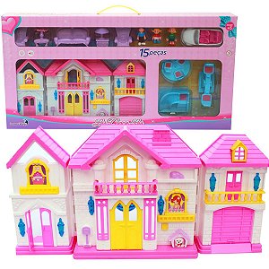 Casinha de Boneca Infantil Criança Com 15 Peças Som Bonecos Brinqway