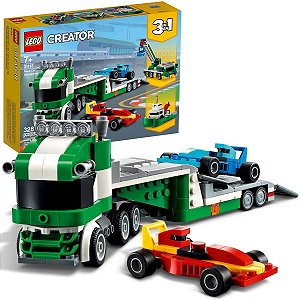 Brinquedo Lego Creator Transportador de Carros de Corrida 3 em 1 Guindaste e Mini Rebocador Divertido 328 peças +7 anos